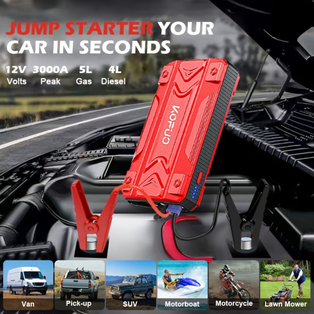Arrancador de batería de coche KOPUO, arrancador de batería de coche de 3000/4000A para motores de gasolina de hasta 8.5L y diésel de 7.0L, caja de arranque portátil de 12V con USB/banco de energía/salida dual/luce LED, cargador de coche