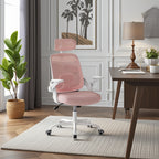 Silla de oficina ergonómica, silla de escritorio con reposacabezas ajustable, soporte lumbar, función de balanceo, reposabrazos plegables, silla para oficina en casa, silla de trabajo