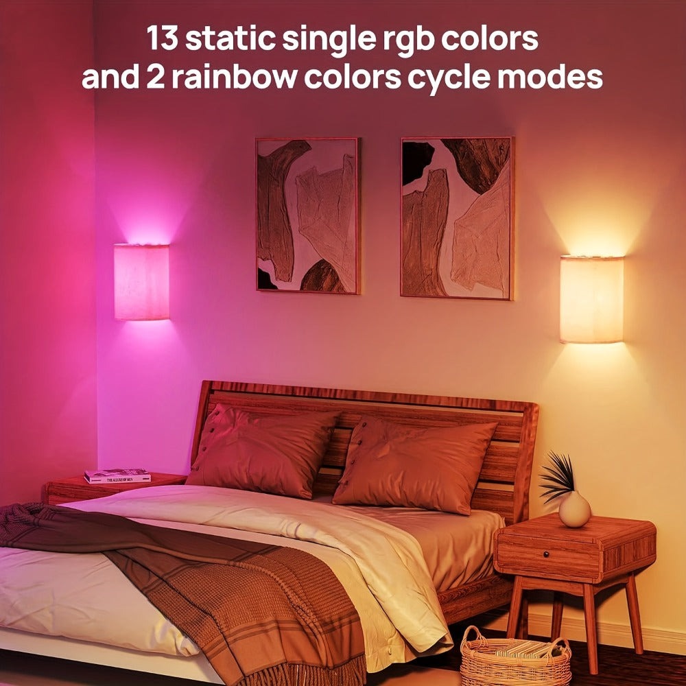 Juego de 2 lámparas de pared RGBW con 16 colores, control remoto, funcionamiento con batería, montaje magnético, ideal para dormitorios y salas de estar (baterías no incluidas)