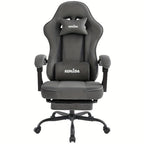 Silla de gaming SUKIDA de tela, silla de gaming ergonómica con reposapiés, silla de carreras para ordenador ajustable con soporte lumbar, silla ergonómica para PC negra
