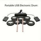 Batería electrónica, 7 pads enrollables, kit de batería midi portátil con altavoz incorporado/pedales/tomacables para auriculares, excelente regalo de vacaciones para principiantes