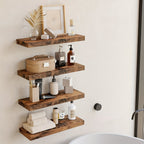 4 Estantes de Pared, Cada Uno Soporta 10kg, Estante Colgante Suspendido, Madera Maciza Natural, Resistente, Ahorra Espacio, Fácil de Instalar, Estantes Flotantes, Almacenamiento Decorativo Multifuncional para Sala, Cocina, Baño, Dormitorio, Estantes Flota
