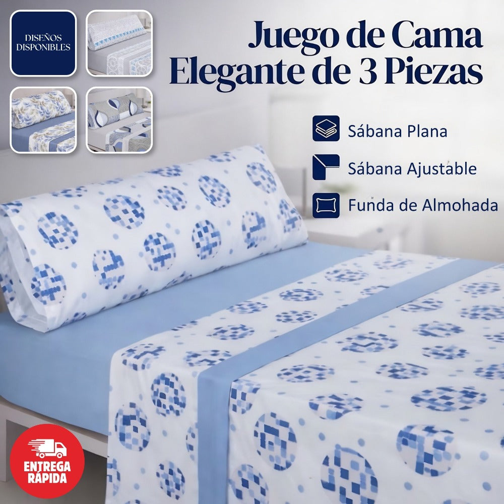 Juego de Sábanas 3 Piezas Estampadas Microfibra – Sábana Bajera Ajustable + Sábana Encimera + Funda Almohada, Suave y Antiárrugas, Cama 90 105 135 150 180, Poliéster microfibra