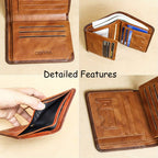 Cartera de Cuero Genuino para Hombre con Juego de Tarjetas de Bendición, Bloqueo RFID, Ultra Delgada, Piel de Vaca de Primera Calidad, Porta Tarjetas de Identificación y Crédito Multifuncional Compacto, Regalo para Navidad, Día de San Valentín y Día del P