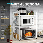 Estante Extensible para Microondas de 3 Niveles con 6 Ganchos, 3 Toallas, Porta Palillos, Porta Tablas de Cortar, Estante para Especias, Organizador de Cocina, Blanco y , Extensible de 40cm a 64cm