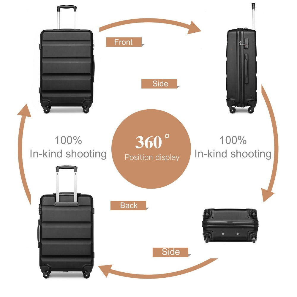 3 piezas de conjunto de maleta negra Diseño horizontal ABS carcasa dura con cerradura TSA rueda giratoria