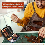 Juego completo de kits de costura de cuero - Esenciales para hacer y reparar cuero para manualidades, tapicería y proyectos DIY - Incluye agujas de costura de ojo grande, hilos de cera y herramientas para artesanos de cuero