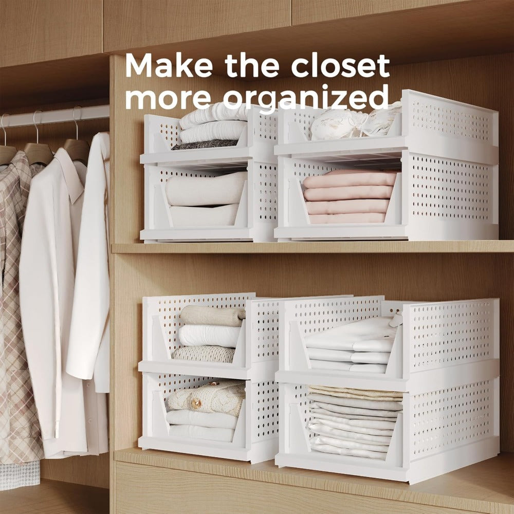 4pcs Organizadores Armario Plegables y Apilables, Cajones de Almacenaje con Separadores Extraíbles, Almacenaje y Organización para Dormitorio, Oficina y Baño, Plastico