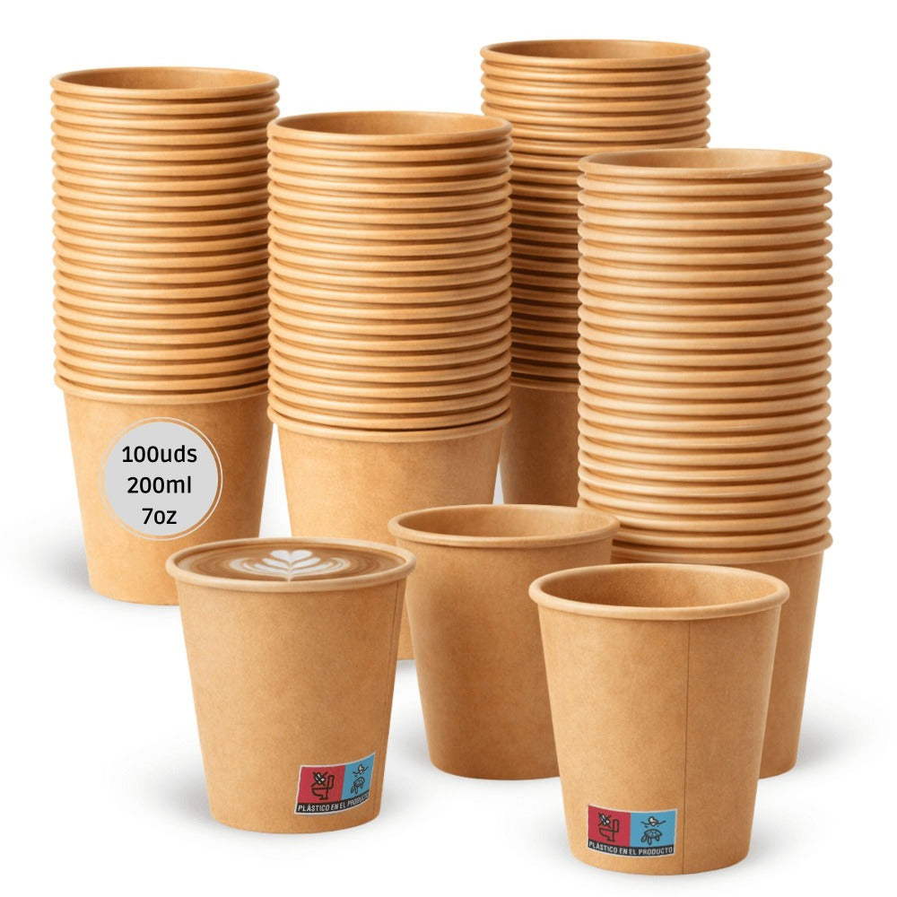 Vasos de Cafe Desechables de Cartón Kraft – Mayor Gramaje y Resistencia al Calor – Ideales para Café para Llevar en Hostelería y Eventos - LAN&LAN