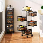 Carro Giratorio de Cocina de 5 Niveles con Ruedas, Unidad de Estantería Móvil de Marco Metálico Grande, Ideal para Despensa, Portafrutas, Verduras, Ahorrador de Espacio para Uso Doméstico o Comercial, Estante de Pie