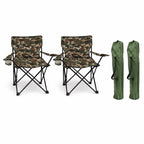 Pack de 2 Sillas de Camping Plegable, Silla Portátil Resistente para Exterior, Jardin, Playa, Terraza, Con Reposabrazos, Fácil Transporte 80x45x80cm