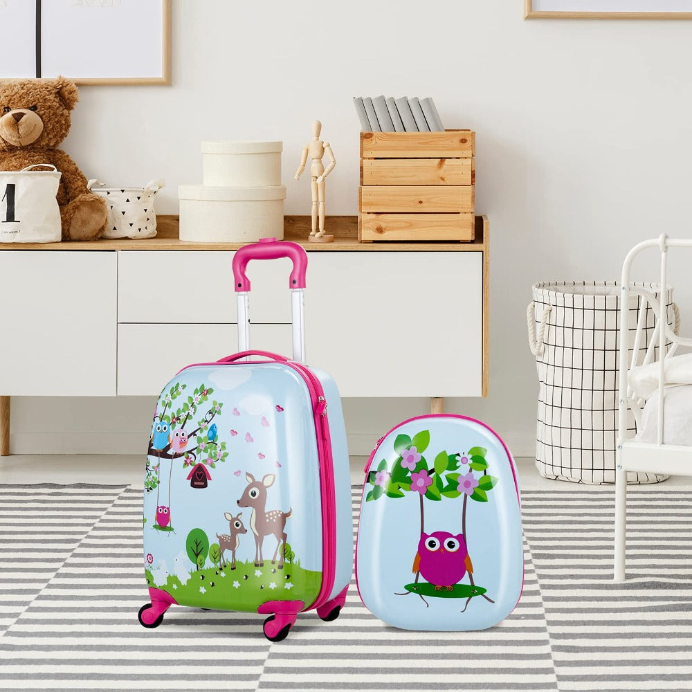 Juego de Equipaje para Niños de 2 Piezas: Maleta con Ruedas de Plástico + Mochila, Maleta de Viaje de Carcasa Dura para Niños y Niñas (12"+16")