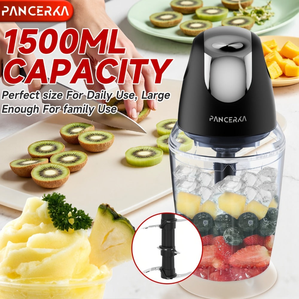 PANCERKA 1500ML Procesador de Alimentos Eléctrico con Picadora de Carne, Picadora, Batidora de Huevos y 6 Cuchillas, para Carne, Batidos, Verduras, Puré, Frutas, Ajo, Grande/Pequeño