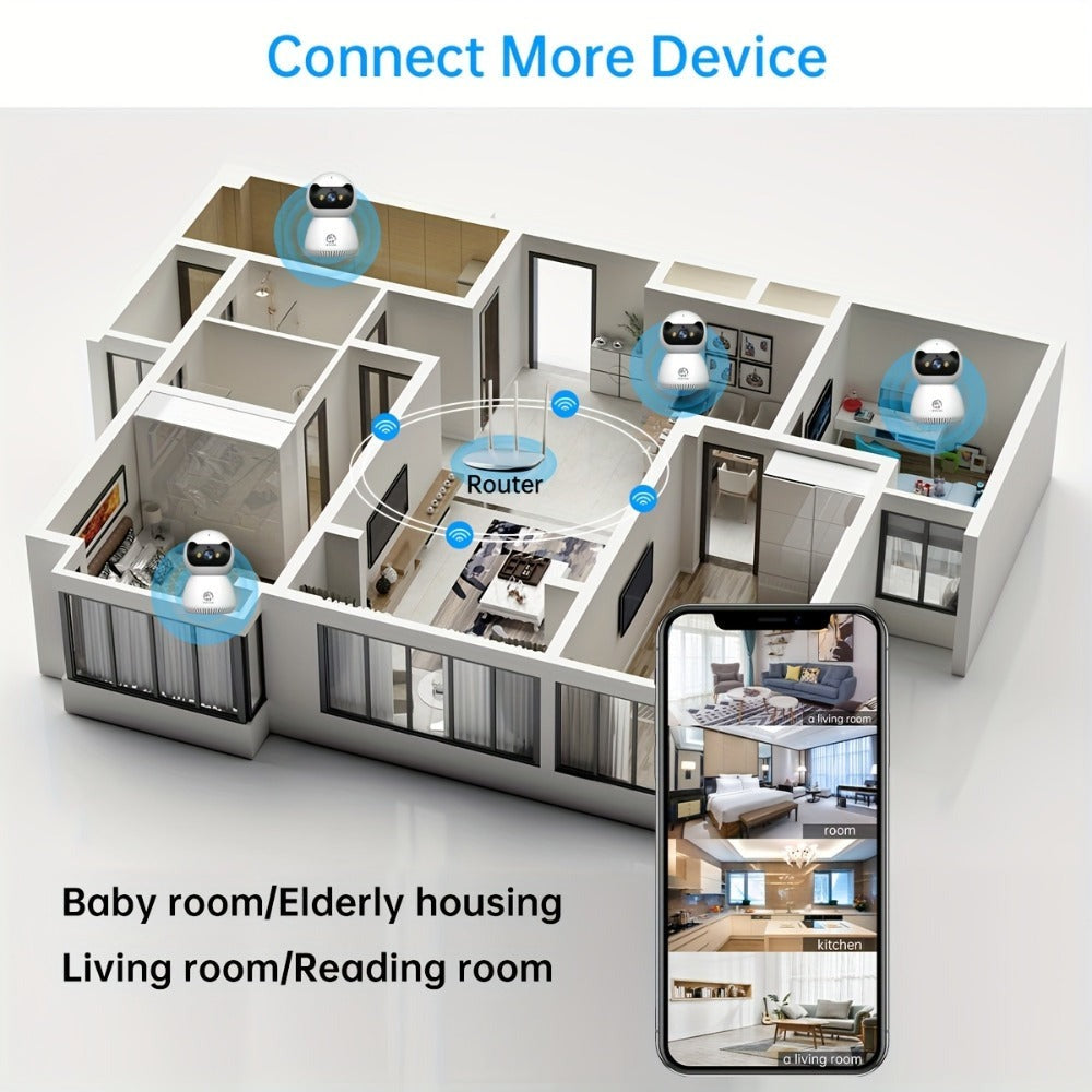Cámara WiFi de doble banda 5G, monitoreo de seguridad sin varillas para el hogar 1080P - Cámara de seguridad con alarma y seguimiento giratorio de 355° con visión nocturna, control remoto por smartphone, un buen asistente de hogar para uso en interiores,
