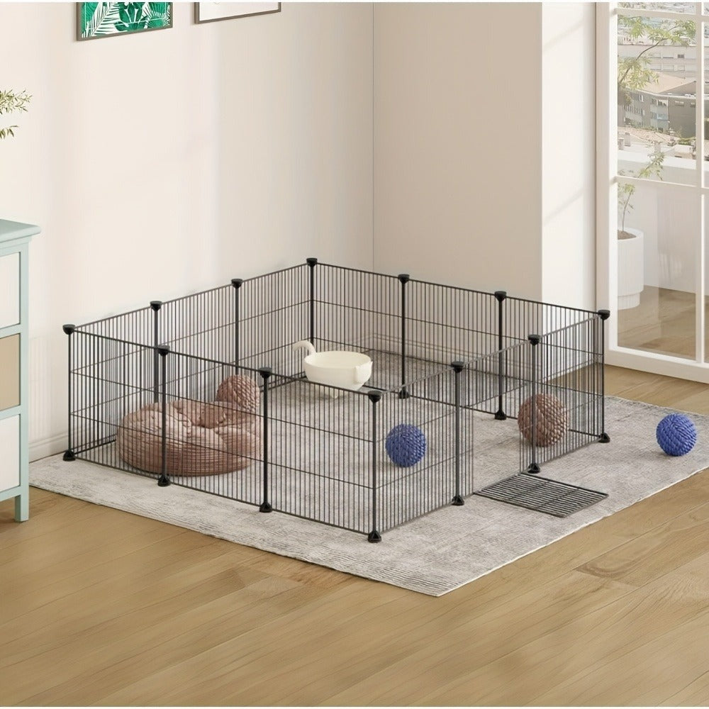 Barraza Compacta para Mascotas Pequeñas - Fácil de Instalar, Recinto Robusto y Expandible con Entrada para Uso Interior/Exterior - Ideal para Cachorros, Conejitos, Gatitos y Más