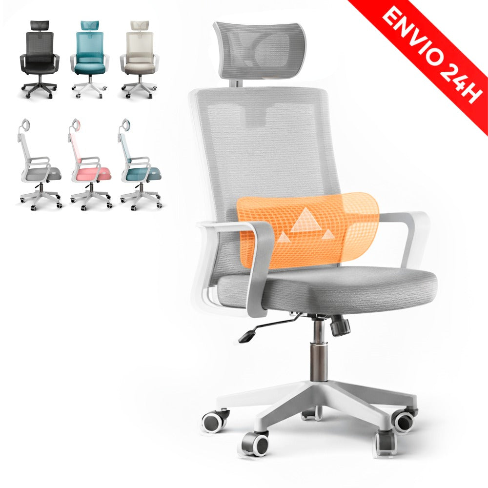 RELAXTY Silla de Oficina Ergonómica – Ajustable y Reclinable con Reposacabezas, Soporte Lumbar, Malla Transpirable y Ruedas 360° | Soporta Hasta 100 kg