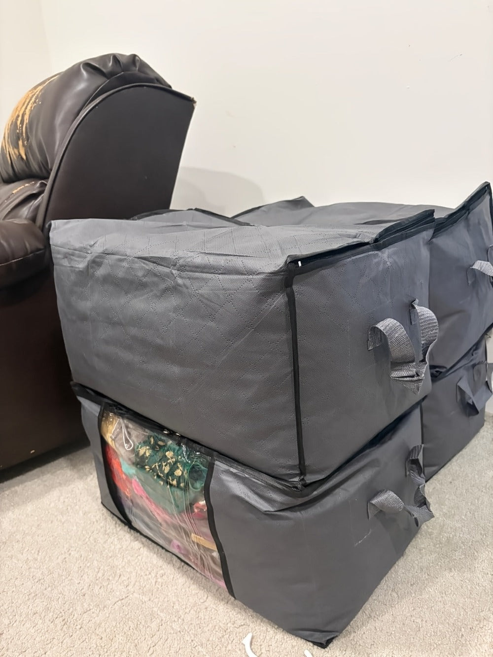 Juego de 6 bolsas de almacenamiento de 60L-90L-120L, bolsas grandes para guardar ropa con cremalleras, asas duraderas y tela gruesa para ropa, ropa de cama, mantas, edredones (gris), almacenamiento debajo de la cama