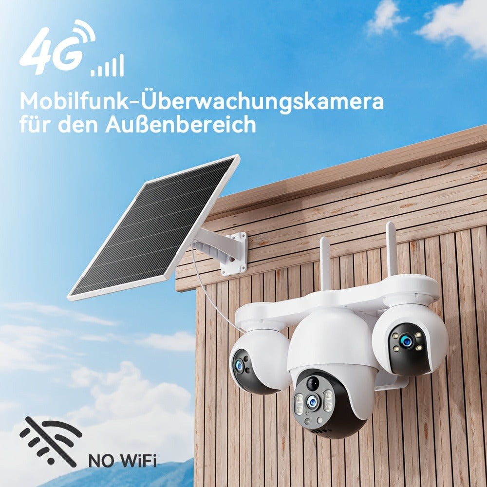 Cámara de Seguridad Inteligente para el Hogar V380MAX | Grabación de 8MP durante todo el día, compatible con Wi-Fi de 2.4GHz y 4G LTE, sistema de vigilancia inalámbrico con energía solar. Cuenta con rotación de 360°, visión nocturna a color, audio bidirec