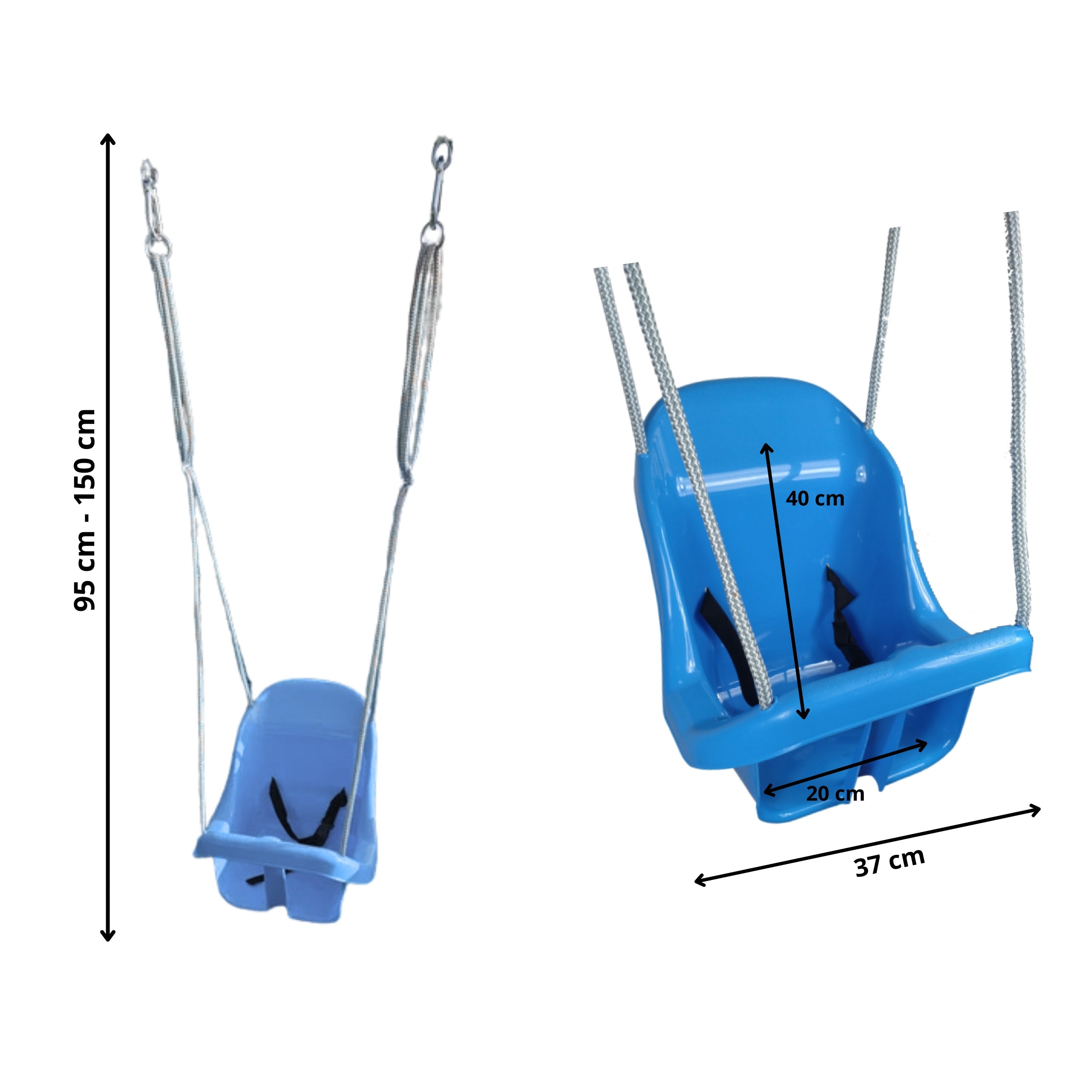 Colgacama tipo cubo para niños con cinturón de seguridad y cuerdas ajustables, asiento con respaldo alto y protección lateral, polipropileno duradero resistente a las condiciones climáticas y radiación UV, colgacama fácil de limpiar para el jardín, terraz