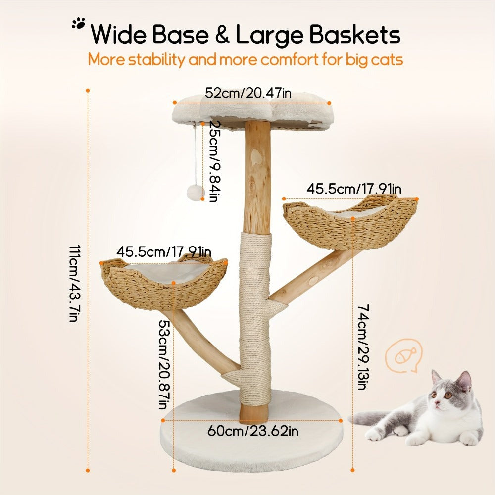 Árbol para gatos de 60X110Cm, Condominio de felpa de varios niveles con 2 postes rascadores, 2 perchas, hamaca, cueva, casa para gatos estable y anti-inclinación para dormir/jugar, fácil montaje, árbol de Navidad perfecto para gatitos y gatos de interior,