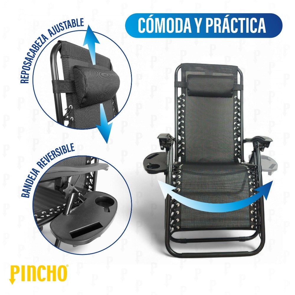 Tumbona Jardin Exterior Plegable Gravedad Cero - Pack 2 Sillas Reclinables o Hamacas para Playa, Terraza y Camping con Portavasos, Ligeras y Cómodas