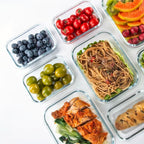 Paquete de 8 recipientes de vidrio para almacenar alimentos con tapas herméticas, recipientes de vidrio para preparar comidas, para almuerzo de oficina, aptos para microondas, horno, congelador y lavavajillas