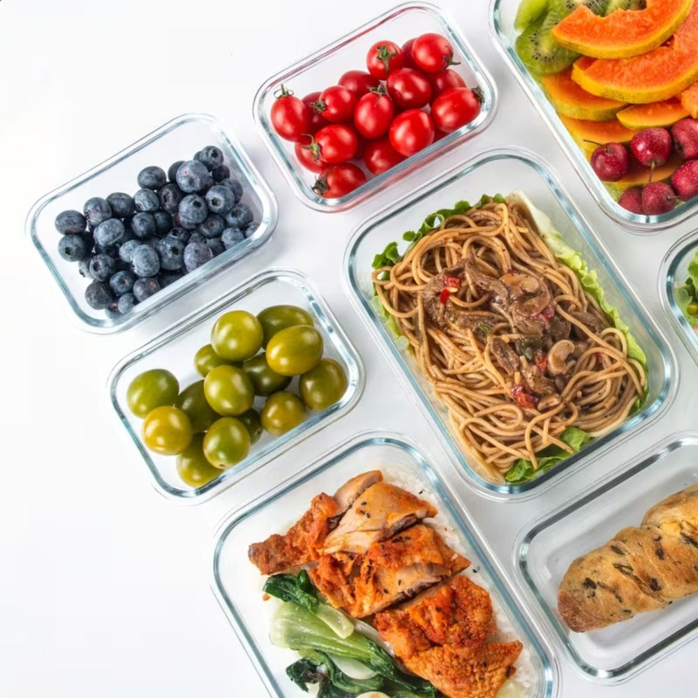 Paquete de 8 recipientes de vidrio para almacenar alimentos con tapas herméticas, recipientes de vidrio para preparar comidas, para almuerzo de oficina, aptos para microondas, horno, congelador y lavavajillas