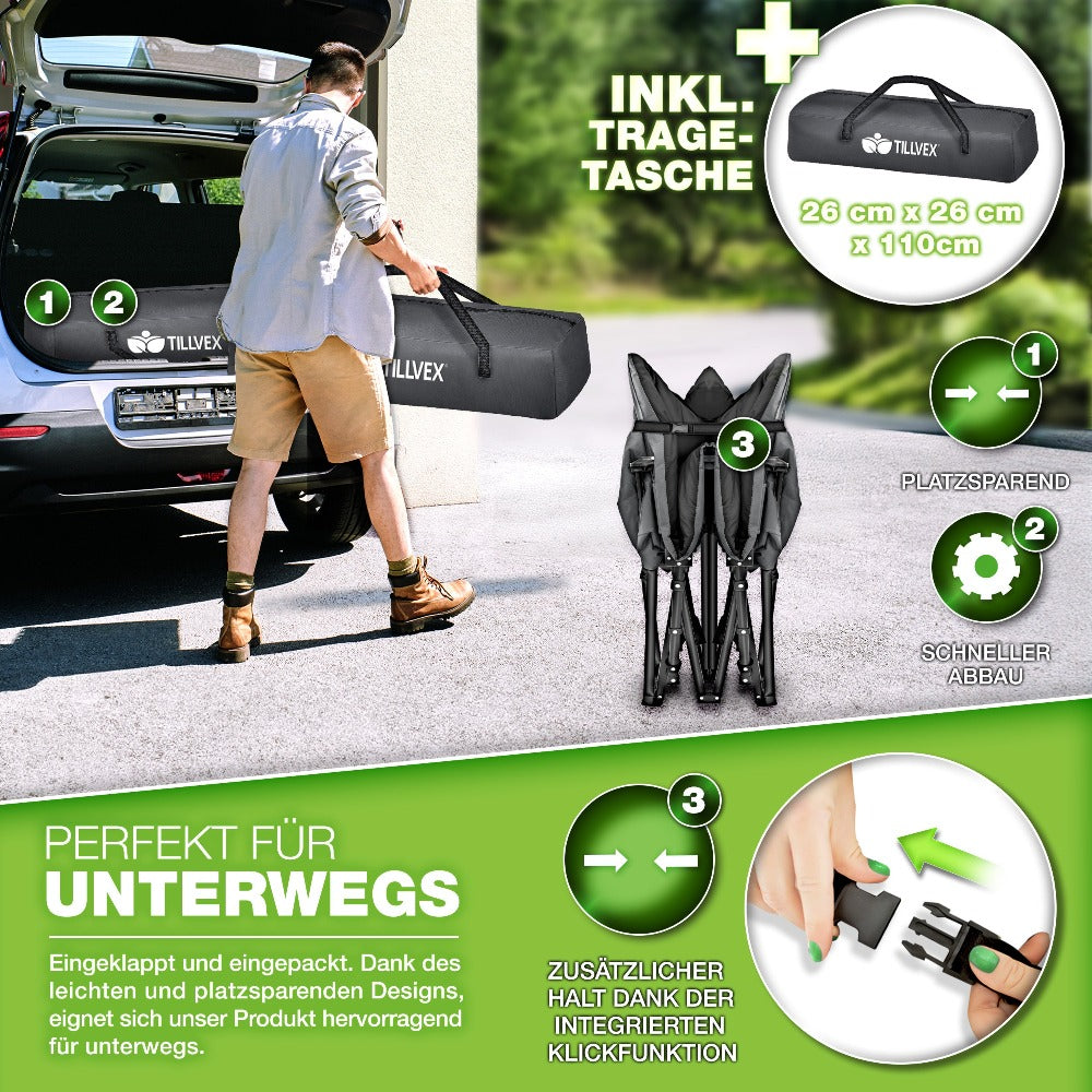 Tillvex® Cama Plegable para Camping con Bolsa de Transporte, Soporta Hasta 200 kg, Cama Extra Ancha para Camping, Cama de Campaña, Cama de Pesca para Uso en Exteriores e Interiores, Cama Plegable para Invitados, Portátil para Jardín, Camping, Pesca, Festi