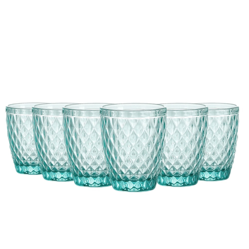 TRESV Set de 6 Vasos de Cristal 250ml | Diseño de Diamante Elegante | Aptos para Lavavajillas | Vidrio Sin Plomo para Agua y Refrescos