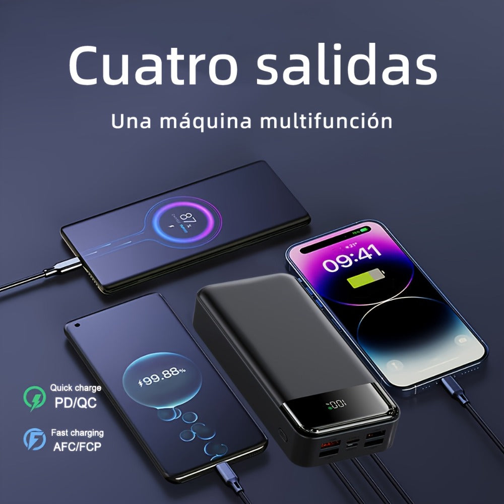Power Bank de Alta Capacidad 50000mAh con Carga Súper Rápida, Interfases USB/Type-C/Micro, Equipado con Lámpara LED y Pantalla de Nivel de Batería. Adecuado para Cargar Rápido iPhone y Dispositivos Android. Fuente de Energía de Emergencia