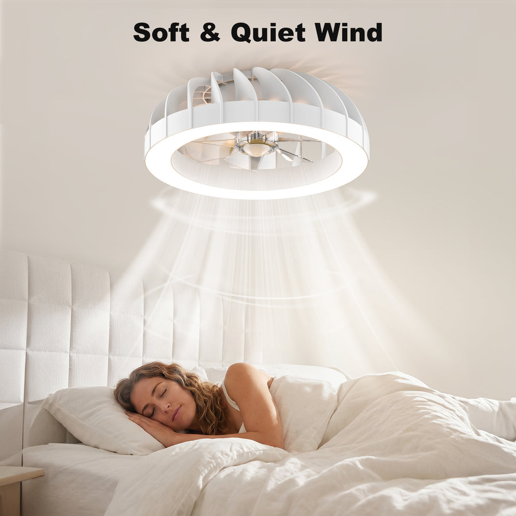 Ventilador de techo Ateroll con iluminación, diámetro 46 cm, ventilador de techo RGB con luz y control remoto, 6 niveles de viento, 3000 K - 6500 K, LED regulable, temporizador silencioso, luz de techo con ventilador para dormitorio, sala de estar