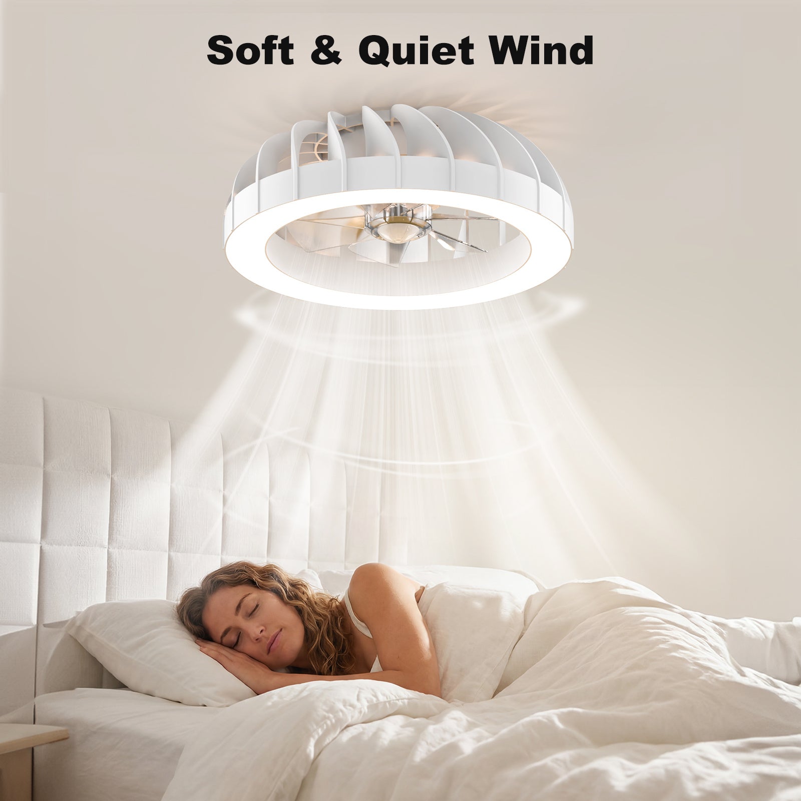 Ventilador de techo Ateroll con iluminación, diámetro 46 cm, ventilador de techo RGB con luz y control remoto, 6 niveles de viento, 3000 K - 6500 K, LED regulable, temporizador silencioso, luz de techo con ventilador para dormitorio, sala de estar