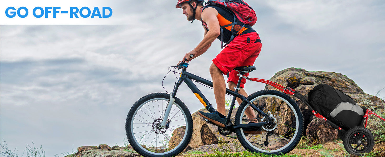 Remolque de carga para bicicleta, remolque 2 en 1 para bicicleta, carrito de compras, carretilla, marco de acero de aleación, ligero y plegable con neumáticos de aire de 30 cm, capacidad de carga de 20 kg