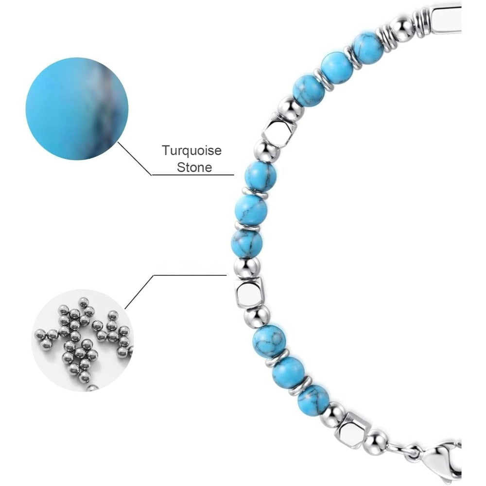 Pulsera de perlas para mujer y hombre - Pulsera de acero inoxidable color plateado con piedras de perlas, pulsera de joyería como regalo para mujeres, hermana, mejor amiga