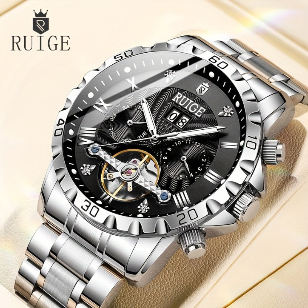 Reloj mecánico automático de lujo para hombres con indicador de día y fecha, adecuado para ocasiones formales e informales, un regalo perfecto