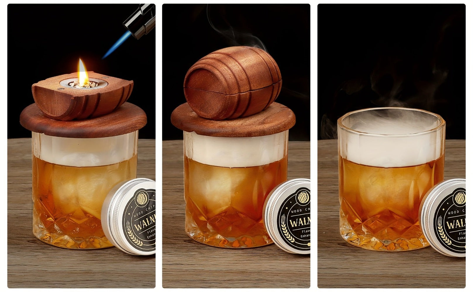 Kit Ahumador de Whisky con Antorcha - 6 Sabores de Leña en Chip, 2 Vasos, 2 Moldes de Hielo - Kit Infusor Ahumador de Cocktail, Kit Ahumador de Bebidas Old Fashioned, Regalos de Cumpleaños de Bourbon Whisky para Hombres, Papá (NO Butano)