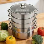 CNCEST Vaporera de acero inoxidable de 5 niveles, vaporera de acero inoxidable de 5 niveles de 28 cm, para cocer al vapor y cocinar pescado, camarones, cangrejo, arroz, verduras, bollos, sopa, apta para vitrocerámicas y estufas de gas