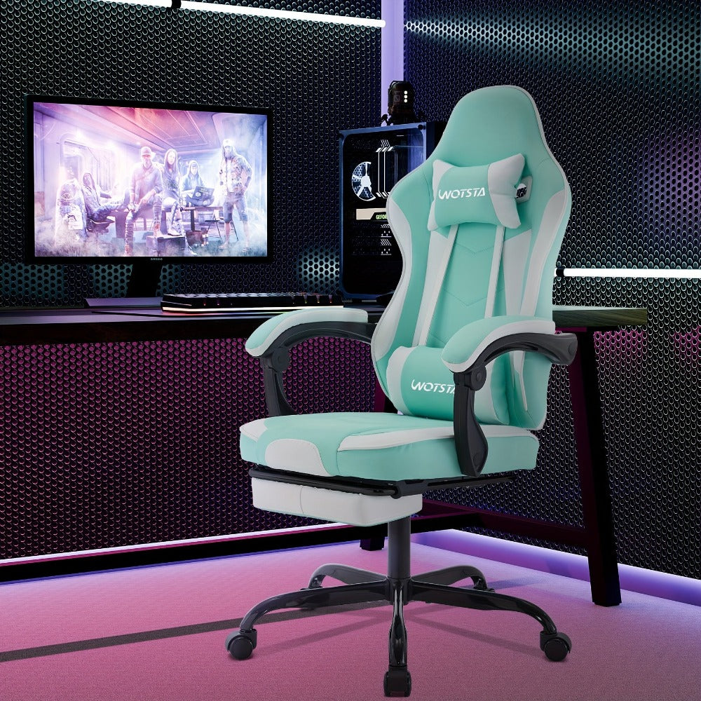 Silla Gaming, Silla para Ordenador, Silla Gaming Ergonómica con Pedales para Pies, Silla de Oficina, Silla Ergonómica para Ordenador con Soporte Lumbar, Silla Gaming de Altura Ajustable, Disponible en Negro