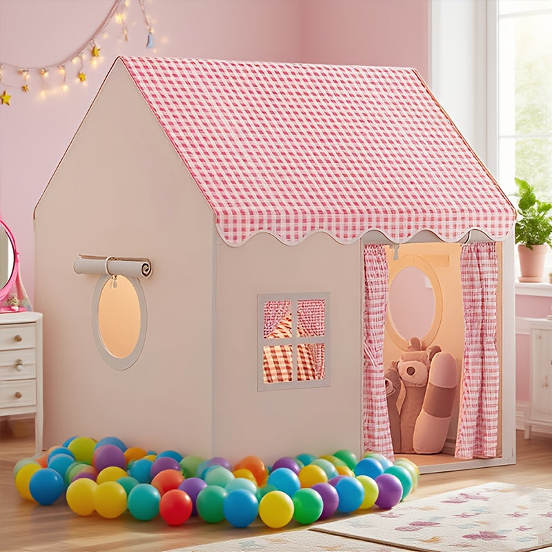 Tienda de campaña estilo casa a cuadros rosa y blanco - Casa de juegos extra grande para interiores y exteriores para niños | Se pliega para un fácil almacenamiento | Casa a cuadros rosa grande | Regalo perfecto para vacaciones y cumpleaños para niños y n