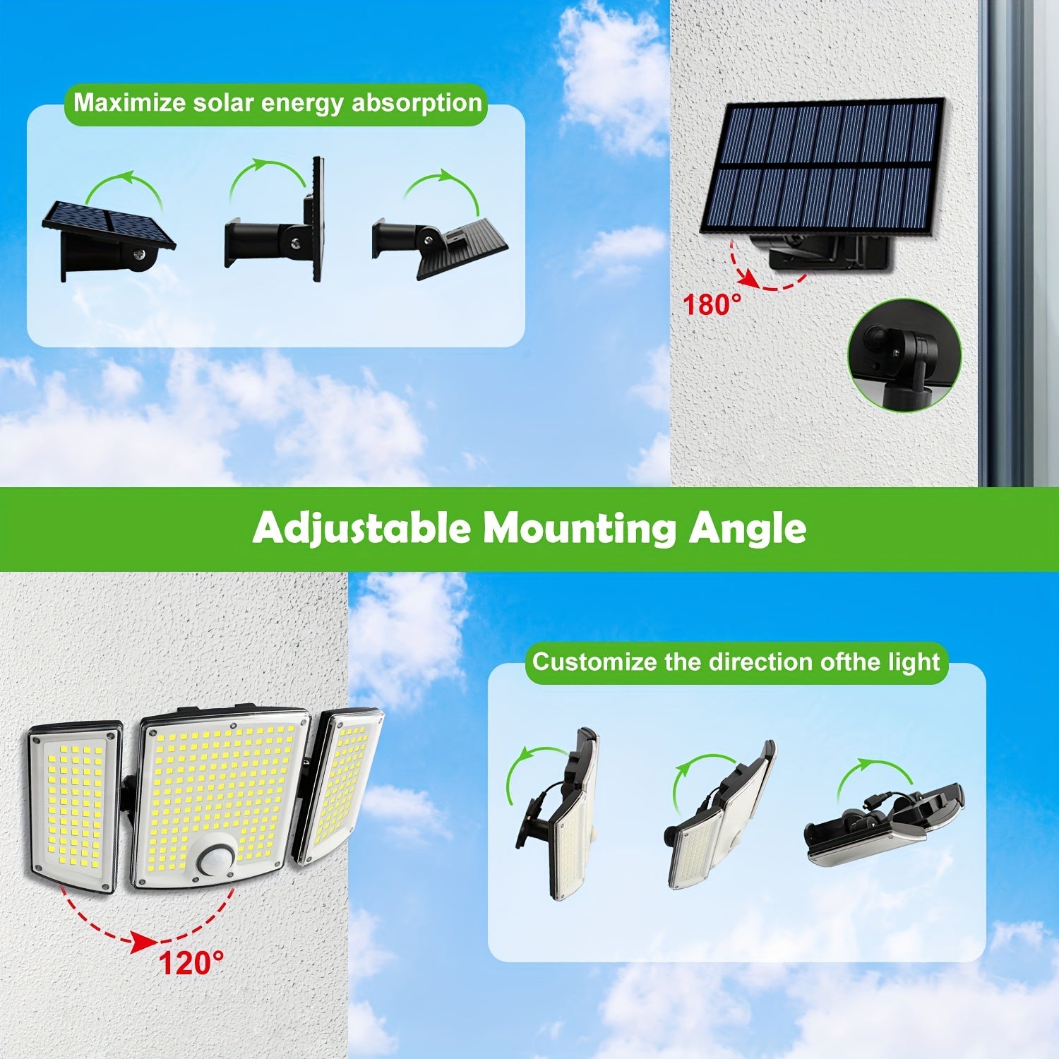 Luz solar LED con sensor de movimiento 4pcs | Para jardín, patio, garaje y seguridad exterior