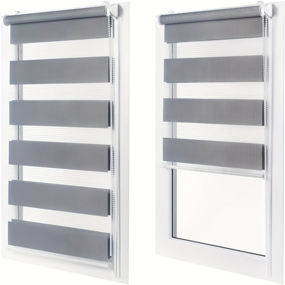 2 unidades de persianas enrollables dobles grises, cortinas dobles de protección solar, persianas enrollables de cebra, sin perforación con fijación de abrazaderas, translúcidas, opacas, regulación de la luz, decoración del hogar, cortinas para dormitorio
