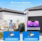 Cámara de seguridad solar solar exterior de 8MP con triple lente y triple vista 4G, videovigilancia, rotación panorámica-inclinable PTZ 360°, seguimiento de movimiento, detección humana PIR, audio bidireccional, visión nocturna a todo color, notificacione