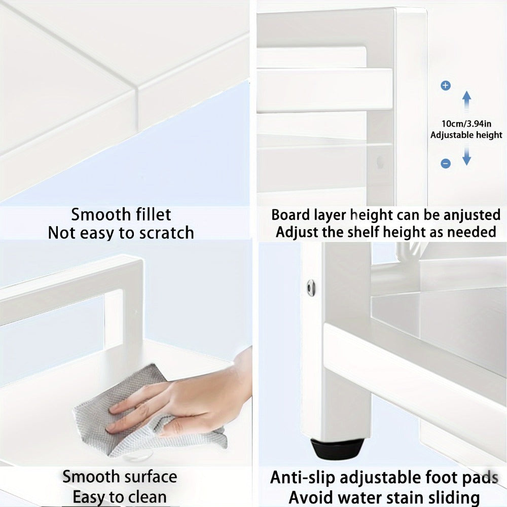 Estante para Microondas de 3 Niveles Extensible con 6 Ganchos, Estante de Cocina, Organizador de Especias, Organizador de Gabinete para Cocinas, , Extensible de 40 a 64 cm