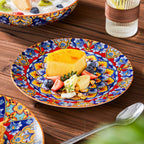 Juego de vajilla de estilo bohemio de 24 piezas, patrón de doble cara, juego de porcelana con platos, platos de postre, tazones para cereales, tazón para pasta, servicio para 6 personas