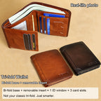 Cartera de Cuero Genuino para Hombre con Juego de Tarjetas de Bendición, Bloqueo RFID, Ultra Delgada, Piel de Vaca de Primera Calidad, Porta Tarjetas de Identificación y Crédito Multifuncional Compacto, Regalo para Navidad, Día de San Valentín y Día del P