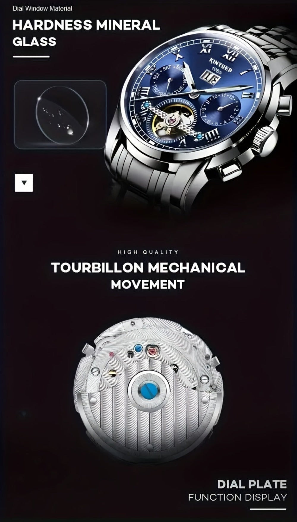 Reloj Mecánico Multifuncional para Hombres, Reloj Deportivo de Moda para Hombres con Carga Automática, Reloj con Parte Posterior Abierta, Regalos de Vacaciones, Sin Batería