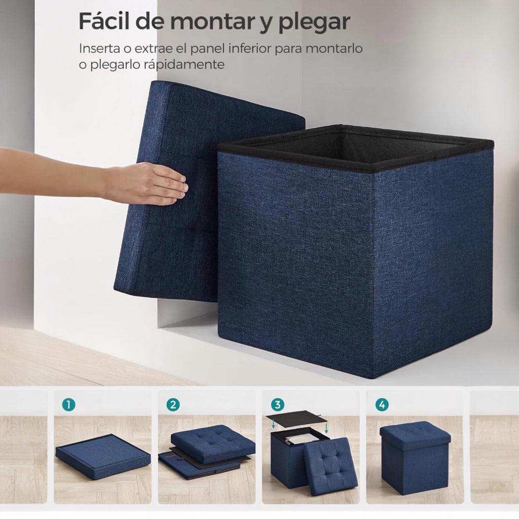 Puff o Banco de almacenaje Plegable | Taburete Reposapiés Otomana | Baúl de Almacenamiento | Taburete Reposapiés.para Cama, Dormitorio, salón, Comedor o Recibidor | 38x38x38cm | Soporta 300kg.