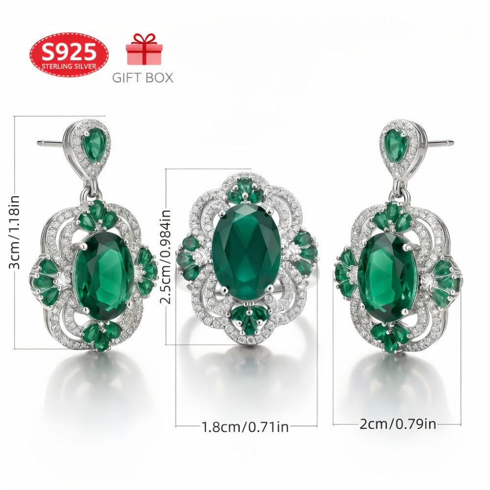 Juego de 2 piezas, conjunto de joyería S925 para mujer, anillo y pendientes de espiga, circonita sintética creada en laboratorio, anillo abierto ajustable, joyería perfecta para mujer, adecuado para banquetes de boda, citas, regalos de aniversario, caja d