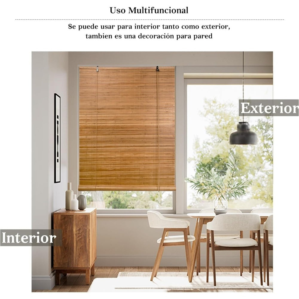 NQT Persiana Estor Enrollable de Bambú Natural, Protección Solar y Privacidad para Ventana