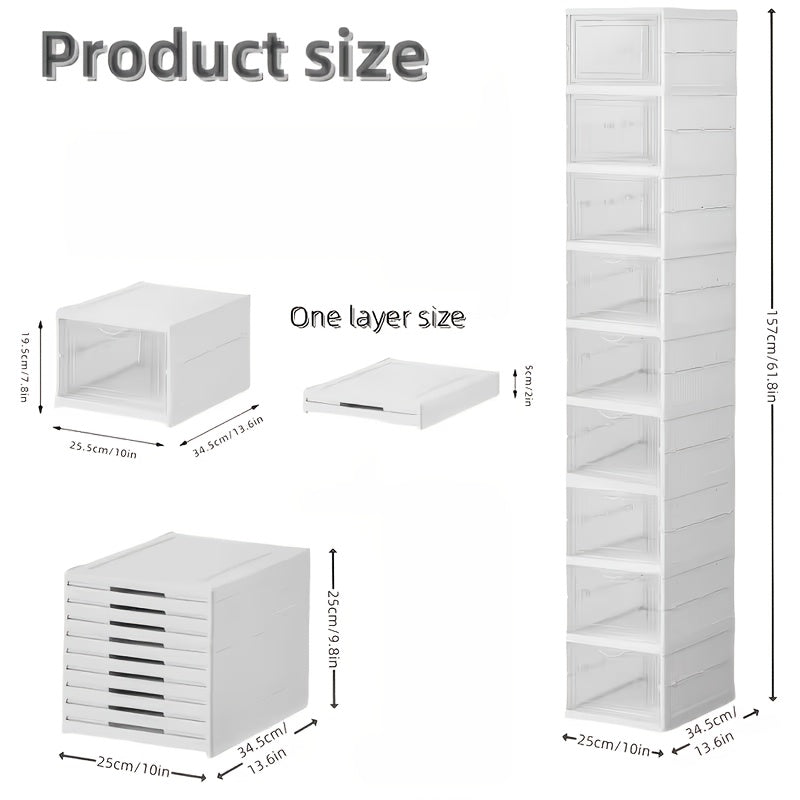 Cajas de zapatos apilables, contenedores de almacenamiento de plástico grueso de 6/9 niveles – Estante de zapatos plegable y abatible con diseño de tapa abatible, no requiere montaje, diseño vertical que ahorra espacio, apto para zapatillas/botas/tacones